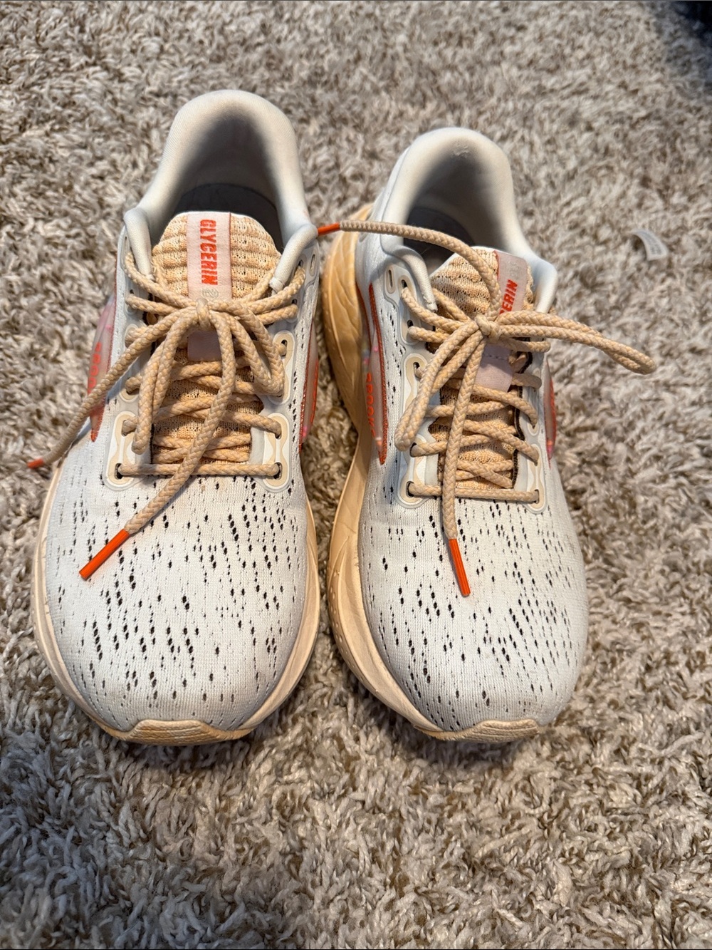 Brooks Glycerin Cream and Light Grey Cream Running Sneakers with Orange Accents - Picture 2 of 5